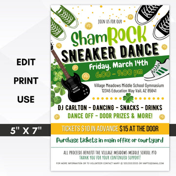 St Patricks Shamrock Sneaker Dance Charity Fundraiser Invitation